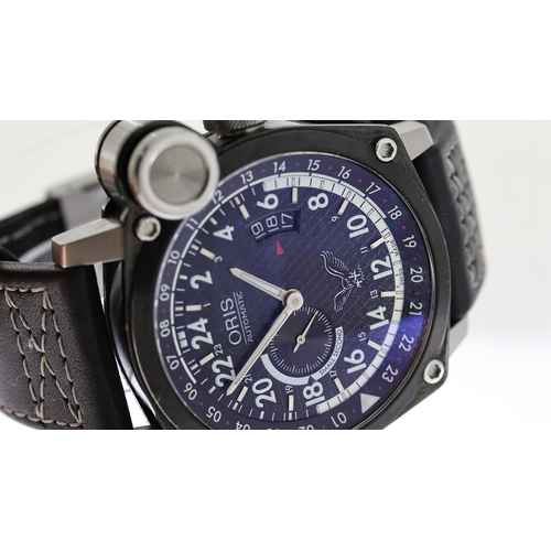 134 - ORIS AUTOMATIC BLUE EAGLE REF 7631-46, 45mm black pie pan dial, Breguet hour markers, date aperture ... 