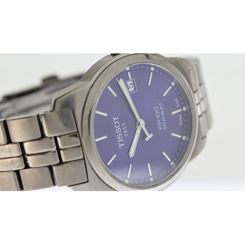 135 - TISSOT PR100 REF T049410 A W/BOX, approx 38mm blue dial, baton hour markers, date aperture at 3 o'cl... 