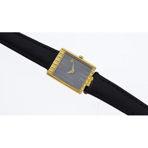 156 - LADIES RAYMOND WEIL GENEVE, approx 20mm striped dial, gold plated bezel and case, black leather stra... 