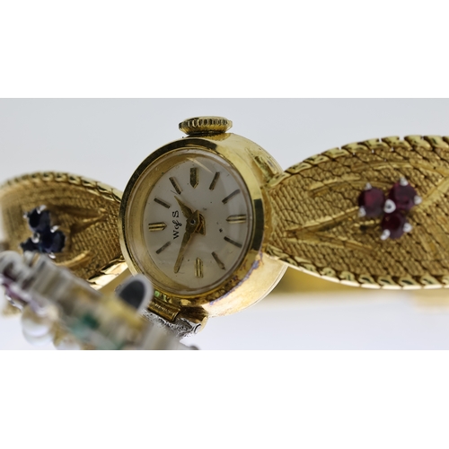 19 - 18CT CONCEALED JEWELLED LADIES W OF S WRISTWATCH WITH BOX, hallmarked 18ct, manual wind movement, no... 