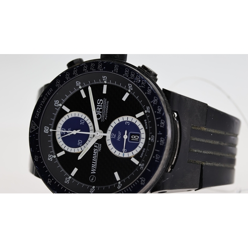 195 - ORIS X WILLIAMS F1 BMW CHRONOGRAPH REF 7563 W/BOX, approx 44mm black dial with baton hour markers, s... 