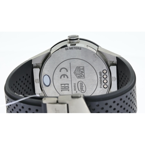 198 - TAG HEUER CONNECTED REF SBF8A8001-0 W/BOX, CHARGING CABLE & AC ADAPTER, approx 45mm black dial, stai... 