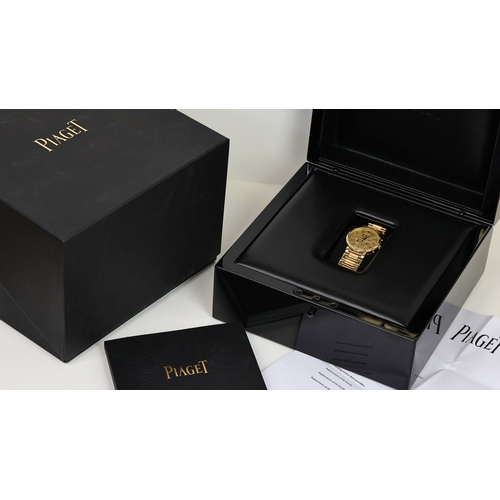 10 - 18CT PIAGET CHRONOGRAPH REFERENCE 14023 WITH BOX AND SERVICE PAPERS, circular champagne dial with ro... 