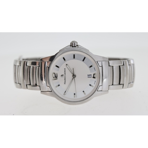 218 - *TO BE SOLD WITHOUT RESERVE* MAURICE LACROIX REFERENCE MI1056 WITH BOX, circular silver dial with ba... 