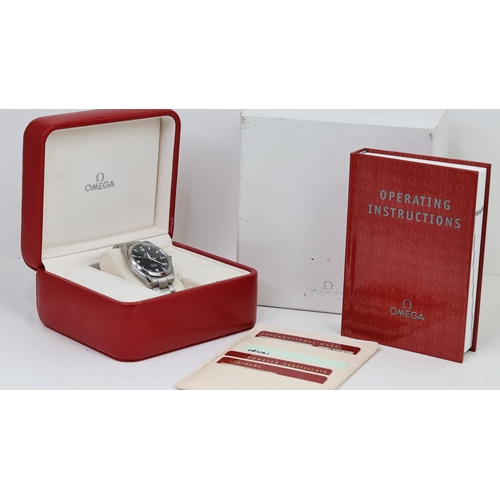 11 - RARE OMEGA RAILMASTER 39 CO-AXIAL BOX AND PAPERS 2004 REFERENCE 2503.52.00, circular black dial with... 