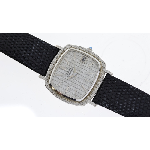 12 - 18CT PIAGET AUTOMATIC WITH BOX REFERENCE 13433, rectangular silver textured pattern dial with baton ... 