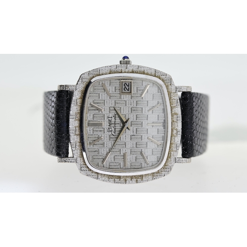 12 - 18CT PIAGET AUTOMATIC WITH BOX REFERENCE 13433, rectangular silver textured pattern dial with baton ... 