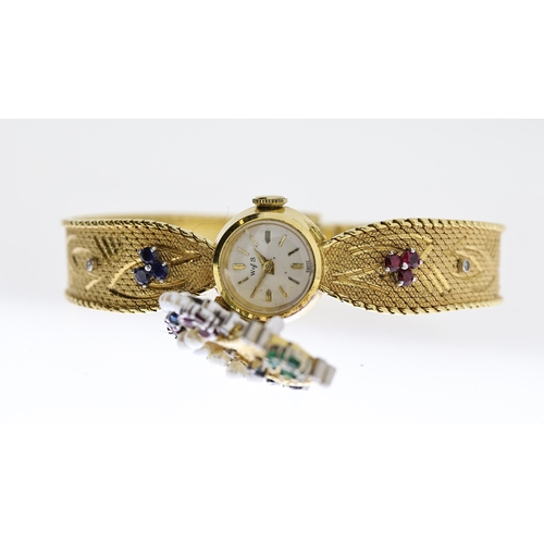 19 - 18CT CONCEALED JEWELLED LADIES W OF S WRISTWATCH WITH BOX, hallmarked 18ct, manual wind movement, no... 