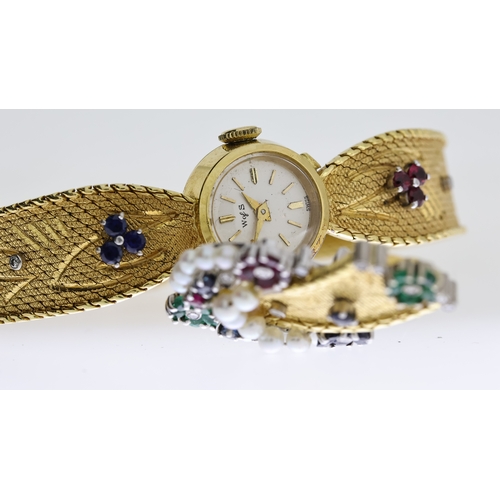 19 - 18CT CONCEALED JEWELLED LADIES W OF S WRISTWATCH WITH BOX, hallmarked 18ct, manual wind movement, no... 