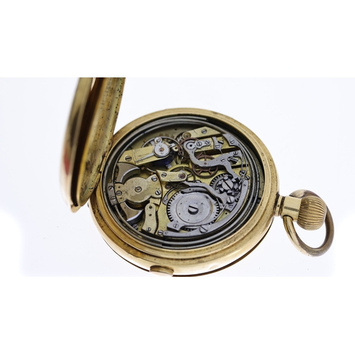 22 - 18CT FULL HUNTER CALENDAR REPEATER POCKET WATCH, approx 56mm 18ct gold case, running but repeater no... 