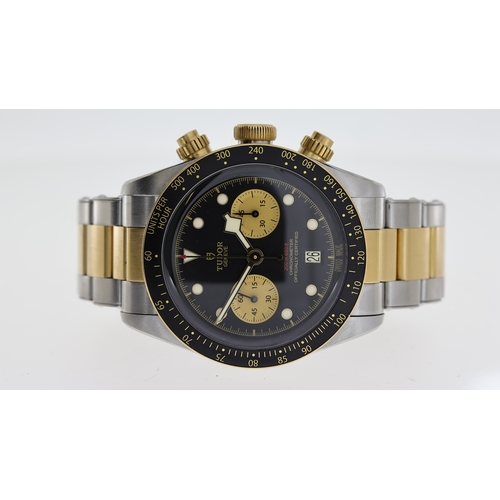 28 - TUDOR BLACK BAY CHRONO STEEL AND GOLD 79363N BOX AND PAPERS 2019, circular black dial with applied h... 