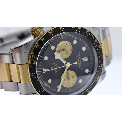 28 - TUDOR BLACK BAY CHRONO STEEL AND GOLD 79363N BOX AND PAPERS 2019, circular black dial with applied h... 