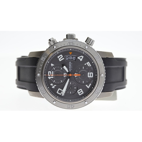 30 - HERMES CLIPPER CHRONOGRAPH WITH BOX REFERENCE CP2.941, circular grey dial with arabic numeral hour m... 