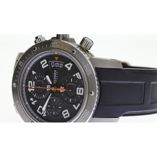 30 - HERMES CLIPPER CHRONOGRAPH WITH BOX REFERENCE CP2.941, circular grey dial with arabic numeral hour m... 