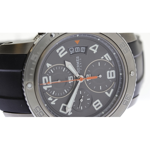 30 - HERMES CLIPPER CHRONOGRAPH WITH BOX REFERENCE CP2.941, circular grey dial with arabic numeral hour m... 