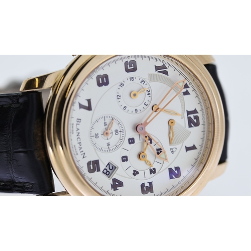 31 - 18CT BLANCPAIN LEMAN DUAL TIME REFERENCE 2041-3642M-53B, named after Lake Geneva, circular silver di... 