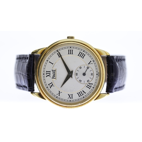 34 - 18CT PIAGET GOUVERNEUR REFERENCE 15968 WITH BOX, circular silver dial with roman numeral hour marker... 