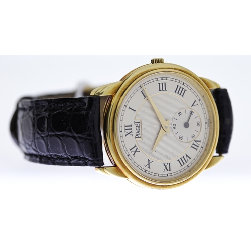 34 - 18CT PIAGET GOUVERNEUR REFERENCE 15968 WITH BOX, circular silver dial with roman numeral hour marker... 