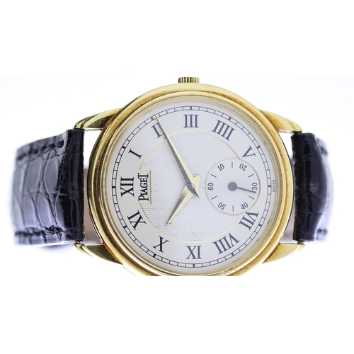 34 - 18CT PIAGET GOUVERNEUR REFERENCE 15968 WITH BOX, circular silver dial with roman numeral hour marker... 