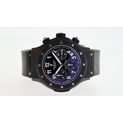 36 - HUBLOT SUPER B BLACK MAGIC FLYBACK CHRONOGRAPH WITH BOX REFERENCE B 1926.12, circular gloss black di... 