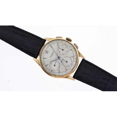 37 - UNIVERSAL GENEVE 18CT COMPAX REF 14657 W/BOX & OUTER BOX, 37.5mm circular dial with dauphine hour ma... 