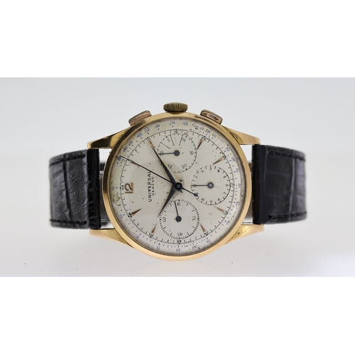 37 - UNIVERSAL GENEVE 18CT COMPAX REF 14657 W/BOX & OUTER BOX, 37.5mm circular dial with dauphine hour ma... 