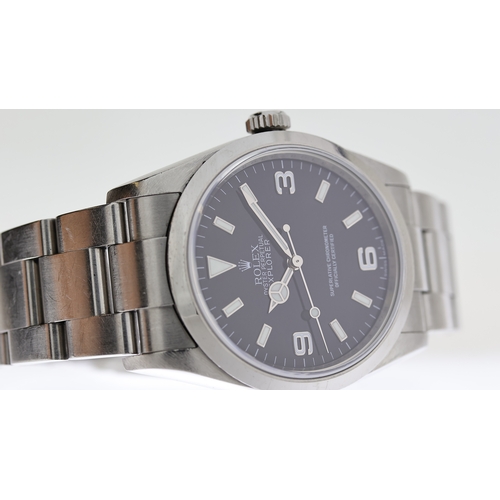 38 - ROLEX EXPLORER REFERENCE 114270 CIRCA 2009, circular gloss black dial with applied baton hour marker... 