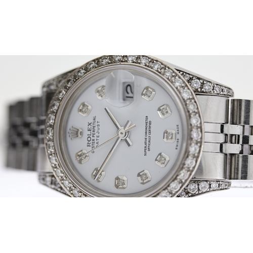 45 - LADIES ROLEX DATEJUST DIAMONDS REFERENCE 69174 CIRCA 1984, circular white dial with diamond dot hour... 