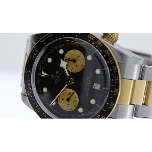 28 - TUDOR BLACK BAY CHRONO STEEL AND GOLD 79363N BOX AND PAPERS 2019, circular black dial with applied h... 