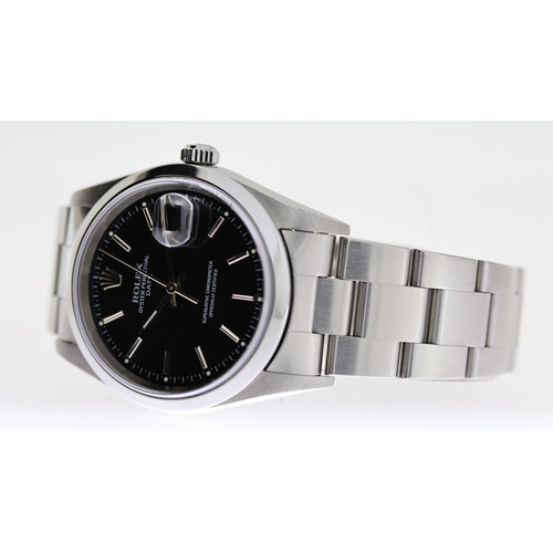 48 - ROLEX OYSTER PERPETUAL DATE REFERENCE 15200 CIRCA 2000, circular gloss black dial with baton hour ma... 