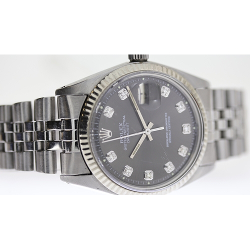 50 - VINTAGE ROLEX DATEJUST DIAMOND DOT REF 1601 CIRCA 1972, circular grey sunburst dial with diamond dot... 