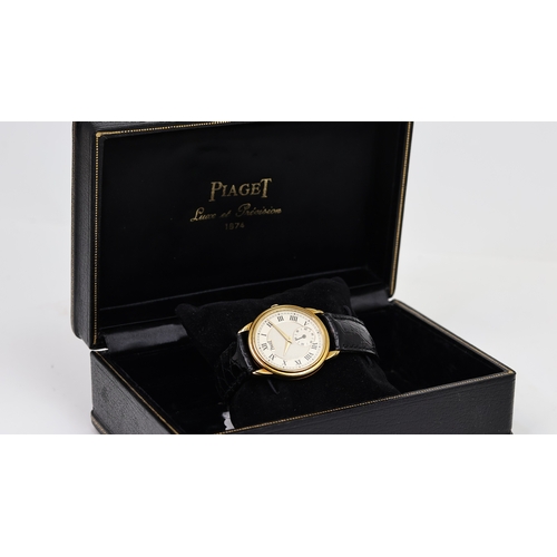 34 - 18CT PIAGET GOUVERNEUR REFERENCE 15968 WITH BOX, circular silver dial with roman numeral hour marker... 