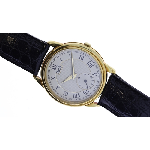 34 - 18CT PIAGET GOUVERNEUR REFERENCE 15968 WITH BOX, circular silver dial with roman numeral hour marker... 