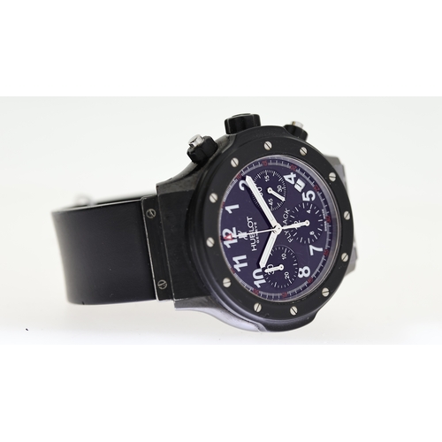 36 - HUBLOT SUPER B BLACK MAGIC FLYBACK CHRONOGRAPH WITH BOX REFERENCE B 1926.12, circular gloss black di... 