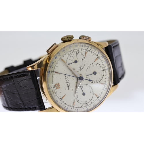 37 - UNIVERSAL GENEVE 18CT COMPAX REF 14657 W/BOX & OUTER BOX, 37.5mm circular dial with dauphine hour ma... 