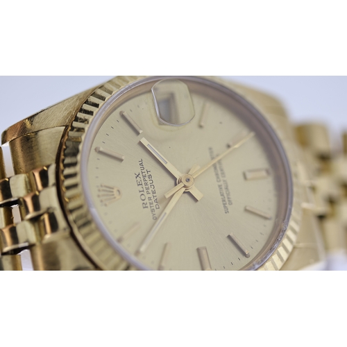 43 - 18CT ROLEX OYSTER PERPETUAL DATE REFERENCE 68278, circular champagne dial with baton hour markers, d... 