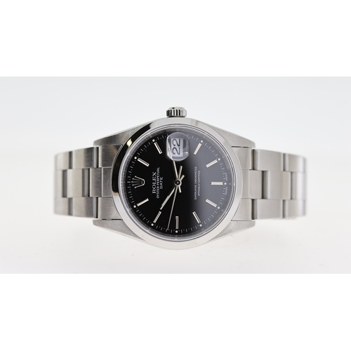 48 - ROLEX OYSTER PERPETUAL DATE REFERENCE 15200 CIRCA 2000, circular gloss black dial with baton hour ma... 