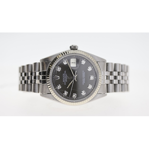 50 - VINTAGE ROLEX DATEJUST DIAMOND DOT REF 1601 CIRCA 1972, circular grey sunburst dial with diamond dot... 