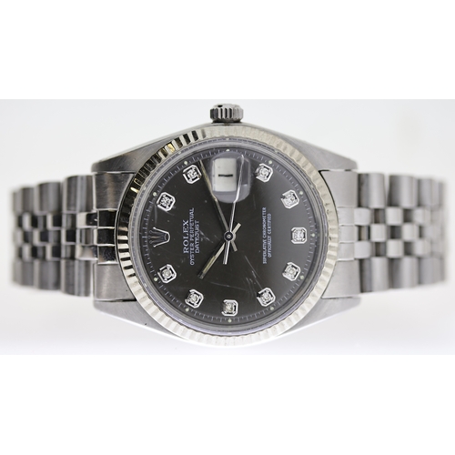 50 - VINTAGE ROLEX DATEJUST DIAMOND DOT REF 1601 CIRCA 1972, circular grey sunburst dial with diamond dot... 