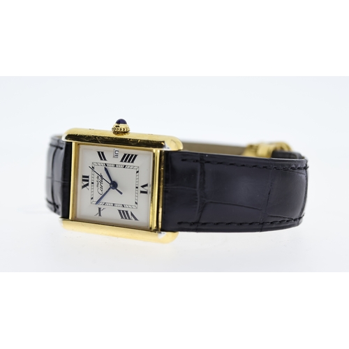 54 - MUST DE CARTIER TANK REFERENCE 2413, square white dial with roman numeral hour markers, date apertur... 