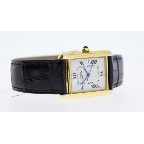 54 - MUST DE CARTIER TANK REFERENCE 2413, square white dial with roman numeral hour markers, date apertur... 