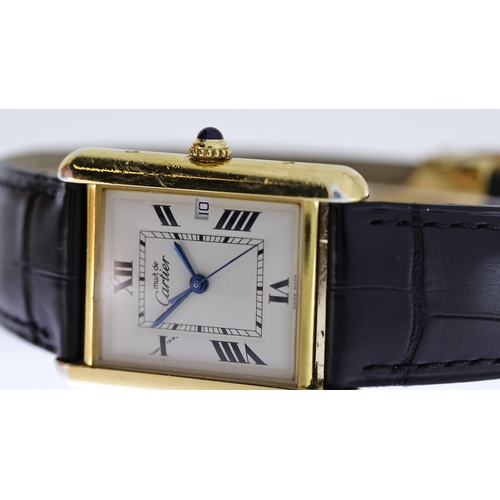 54 - MUST DE CARTIER TANK REFERENCE 2413, square white dial with roman numeral hour markers, date apertur... 