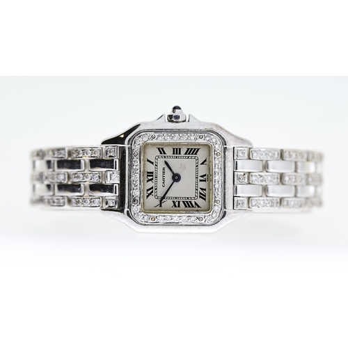 55 - 18CT CARTIER PANTHERE REFERENCE 1070, circular white patina dial with roman numeral hour markers, ap... 