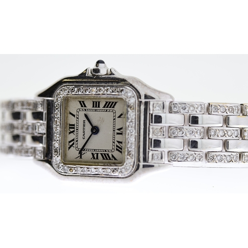 55 - 18CT CARTIER PANTHERE REFERENCE 1070, circular white patina dial with roman numeral hour markers, ap... 