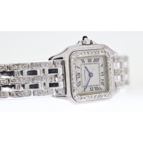 55 - 18CT CARTIER PANTHERE REFERENCE 1070, circular white patina dial with roman numeral hour markers, ap... 