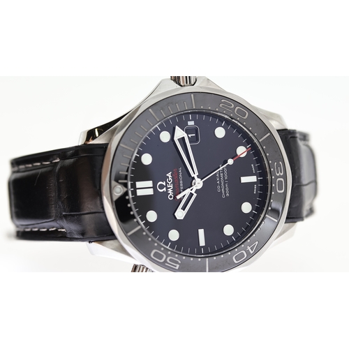 63 - OMEGA SEAMASTER CO AXIAL AUTOMATIC, circular gloss black dial with applied hour markers, date apertu... 