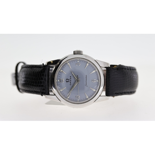 71 - VINTAGE LADIES OMEGA SEAMASTER, circular blue/grey dial with baton and arabic numeral hour markers, ... 