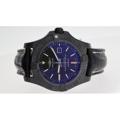 74 - BREITLING AVENGER BLACKBIRD AUTOMATIC REFERENCE V17310, circular black dial with baton hour markers,... 