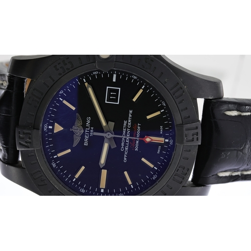 74 - BREITLING AVENGER BLACKBIRD AUTOMATIC REFERENCE V17310, circular black dial with baton hour markers,... 