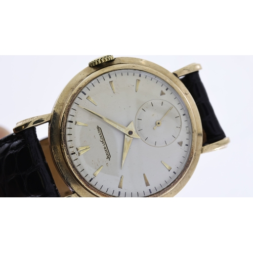 86 - VINTAGE 9CT JAEGER LE COULTRE MECHANICAL WRISTWATCH CIRCA 1950s, circular silver dial with baton hou... 